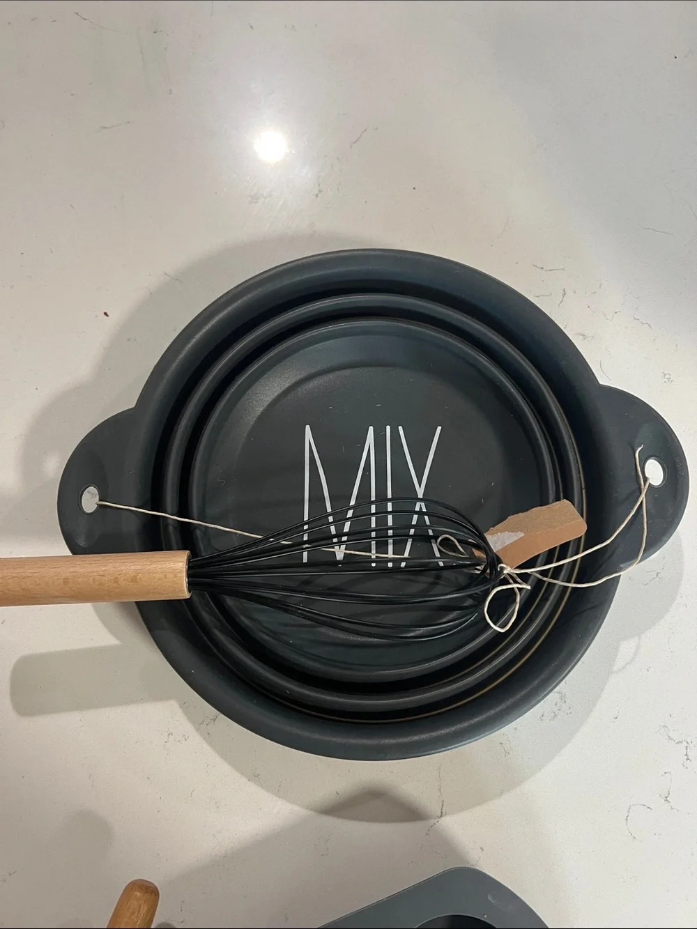 Mud Pie Gray Silicone Muffin Pan with Nesting Bowls and Whisks Bundle